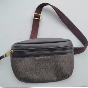Michael Kors Men's Gray-Brown Logo Belt Bag with Gold Hardware